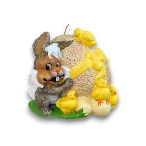 Vintage Retro Large Easter Candle Sculpture Bunny Rabbit Egg Chick Unlit 6''